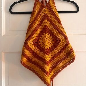 Handmade Crochet Halter Top - Orange and Yellow